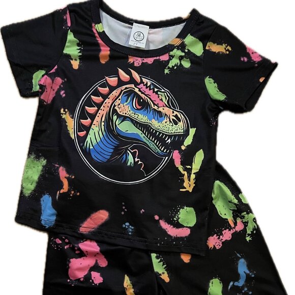 Boy's Neon Paint Splatter Dinosaur Outfit - Picture 1 of 2
